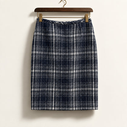 Tommy Hilfiger Pencil Skirt Plaid Knit Navy/White Ladies Size 2