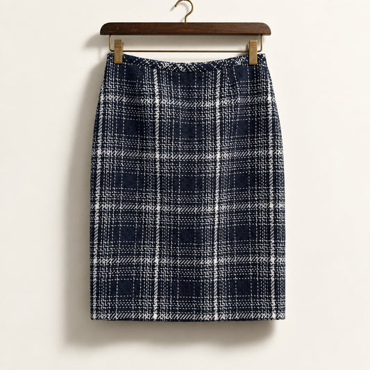 Tommy Hilfiger Pencil Skirt Plaid Knit Navy/White Ladies Size 2