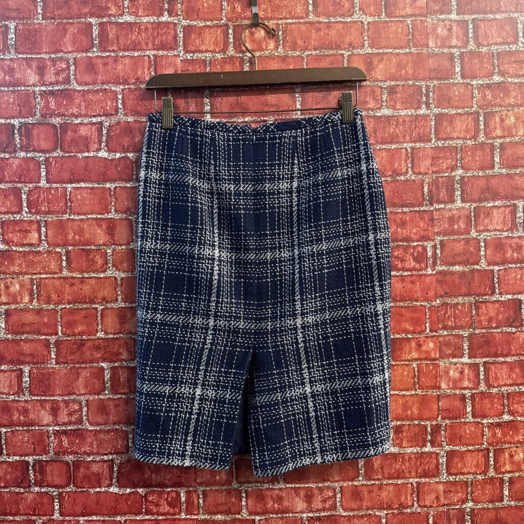 Tommy Hilfiger Pencil Skirt Plaid Knit Navy/White Ladies Size 2