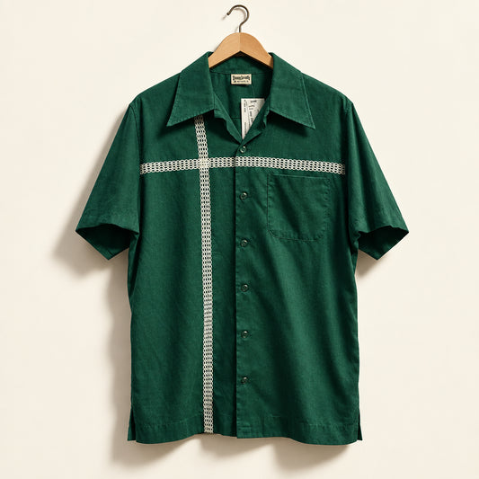 King Louie Vintage 70s Button Up Short Sleeve Embroidered T Green/White Men’s Size L
