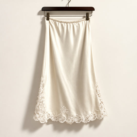 Christian Dior Vintage Slip Lace Trim Off White Ladies Size S