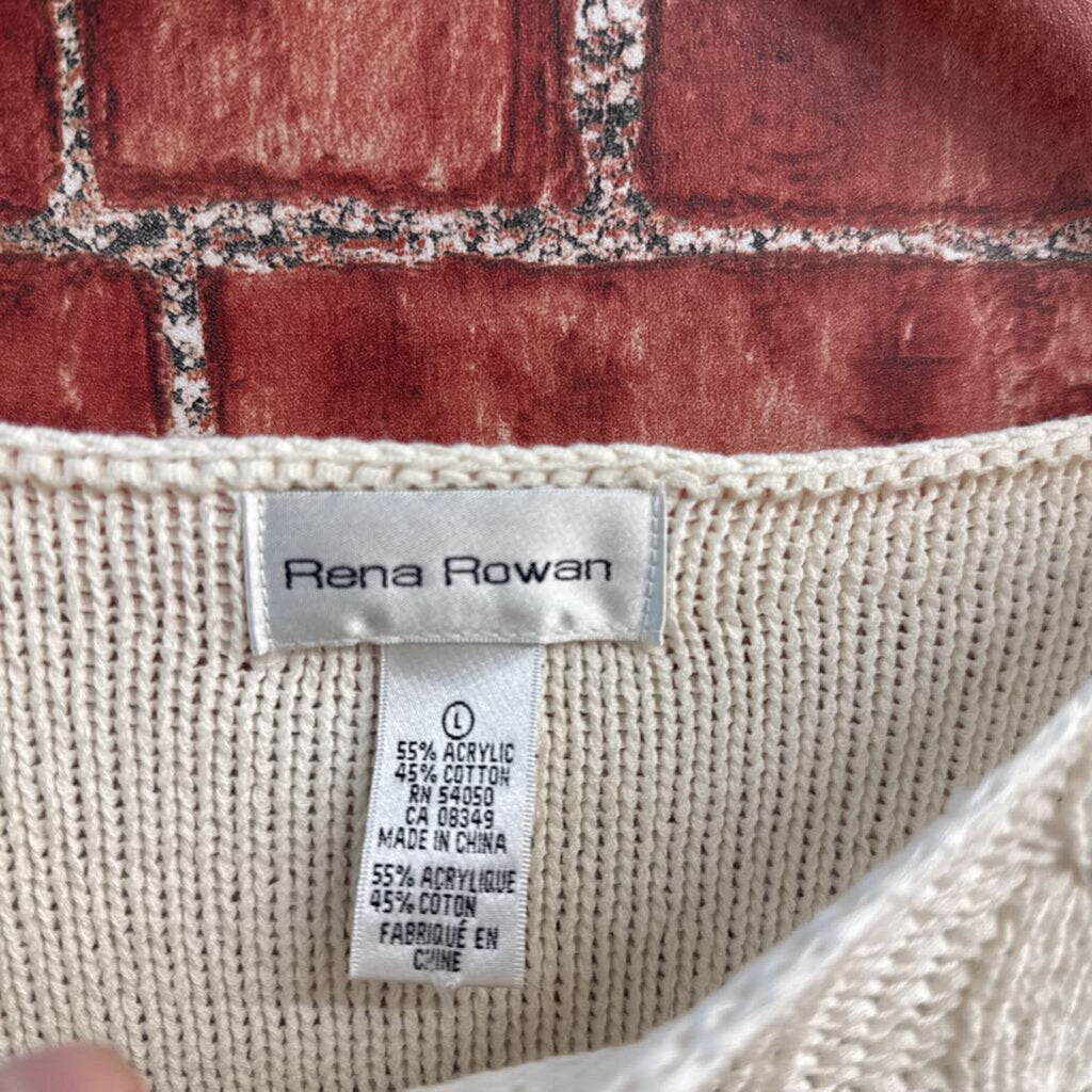 Rena Rowan Vintage Sweater Cable Knit White Ladies Size L