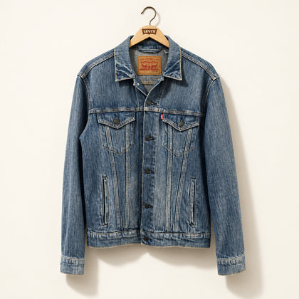 Levi Strauss & Co Jean Jacket Faded Pin Stripes Blue Men’s Size M