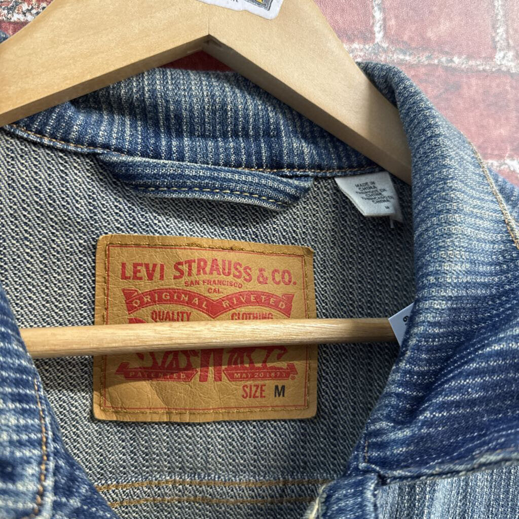 Levi Strauss & Co Jean Jacket Faded Pin Stripes Blue Men’s Size M