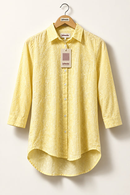NWT Fabindia Button Up Embroidered Yellow Ladies Size XS