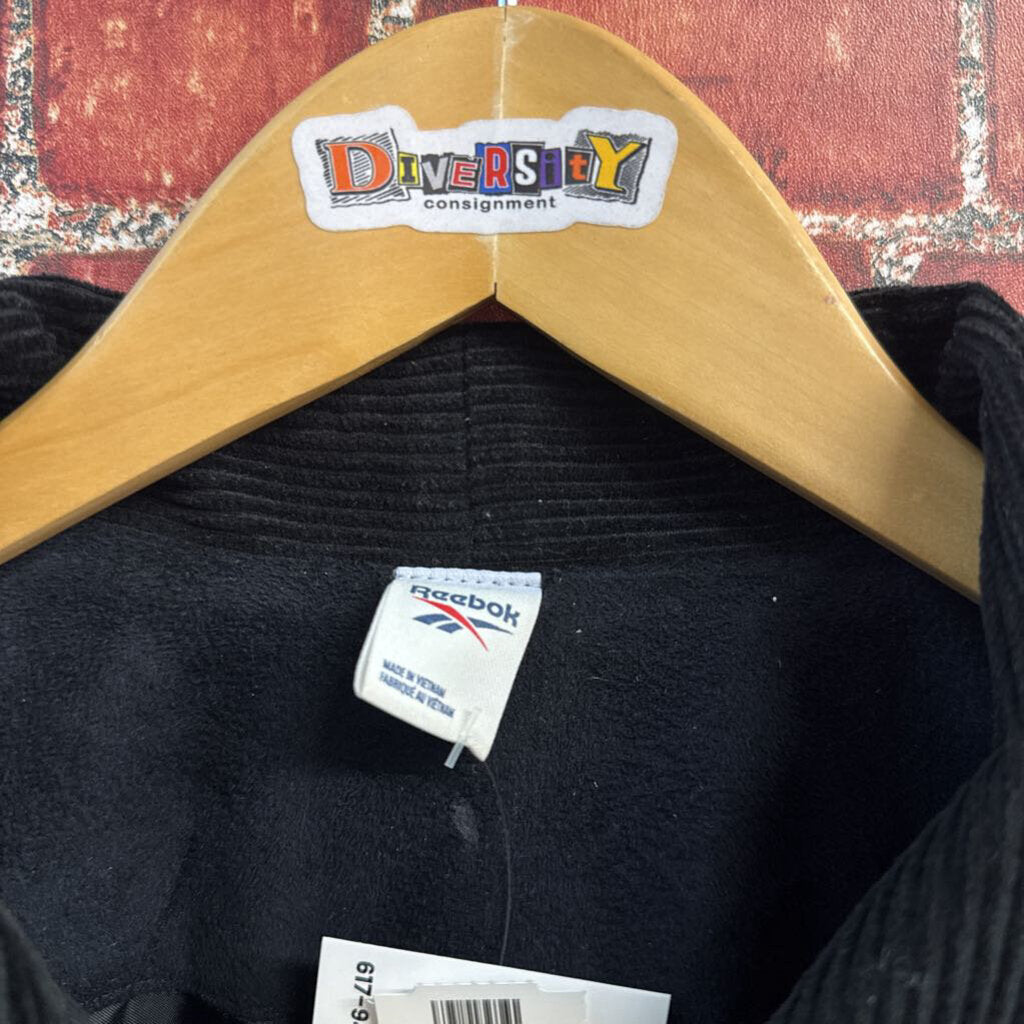 Reebok Zip Jacket Corduroy Collar Fleece Black Men’s Size M