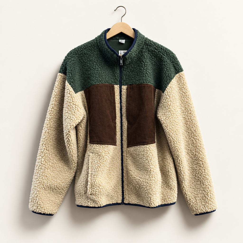 Reebok Fleece Zip Jacket Color Block Olive/Tan/Brown Men’s Size M