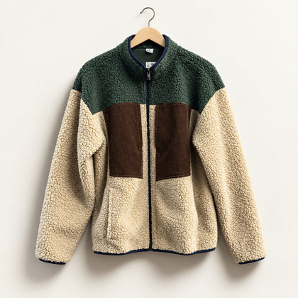 Reebok Fleece Zip Jacket Color Block Olive/Tan/Brown Men’s Size M