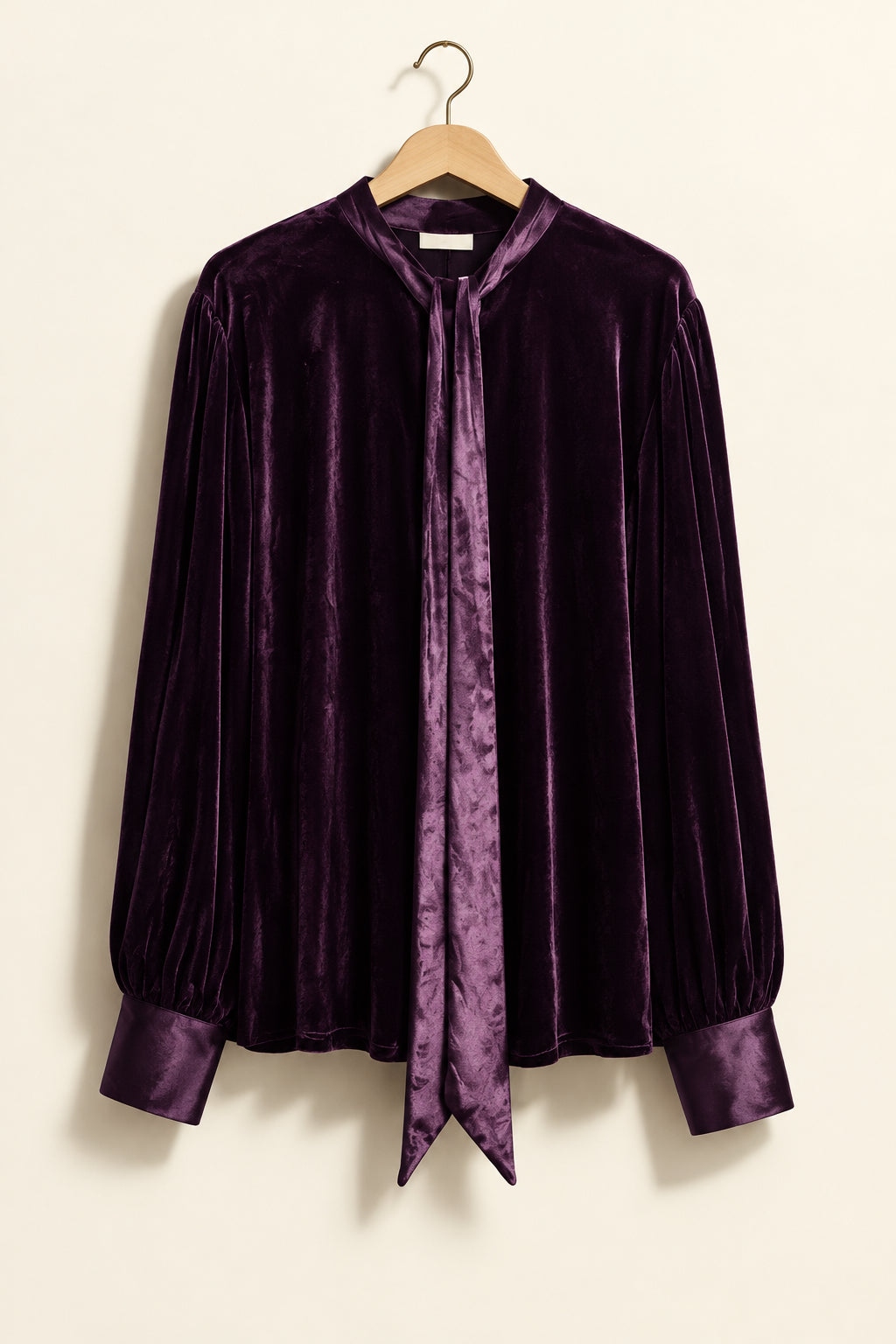 Unique Vintage Blouse Neck Tie Velvet Plum Ladies Size 2X/18