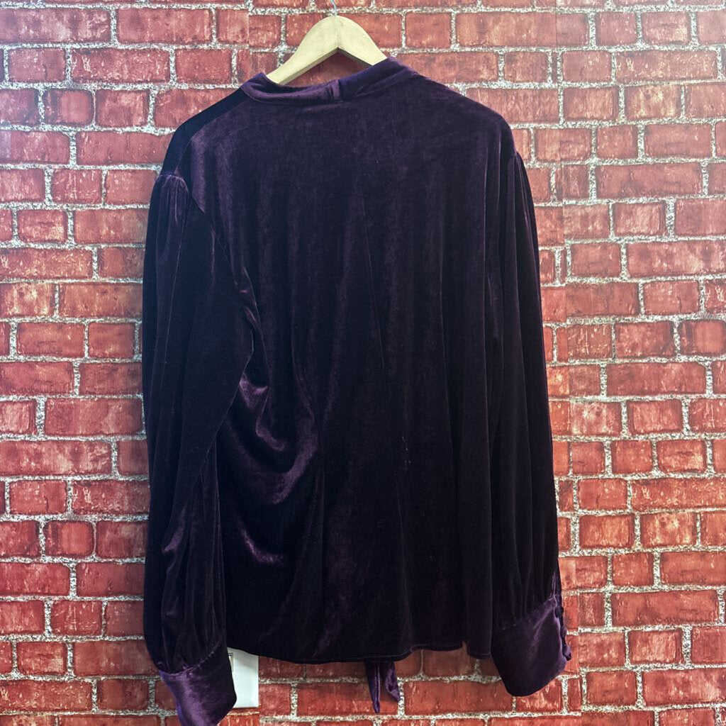 Unique Vintage Blouse Neck Tie Velvet Plum Ladies Size 2X/18