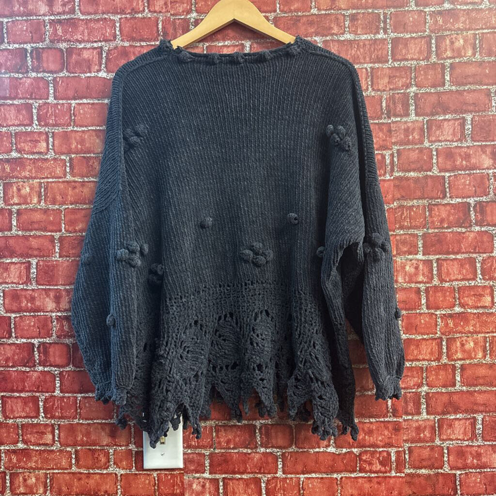 Liz Barr Knitwear Sweater Chenille Knit Baubles Grey Ladies Size 2X