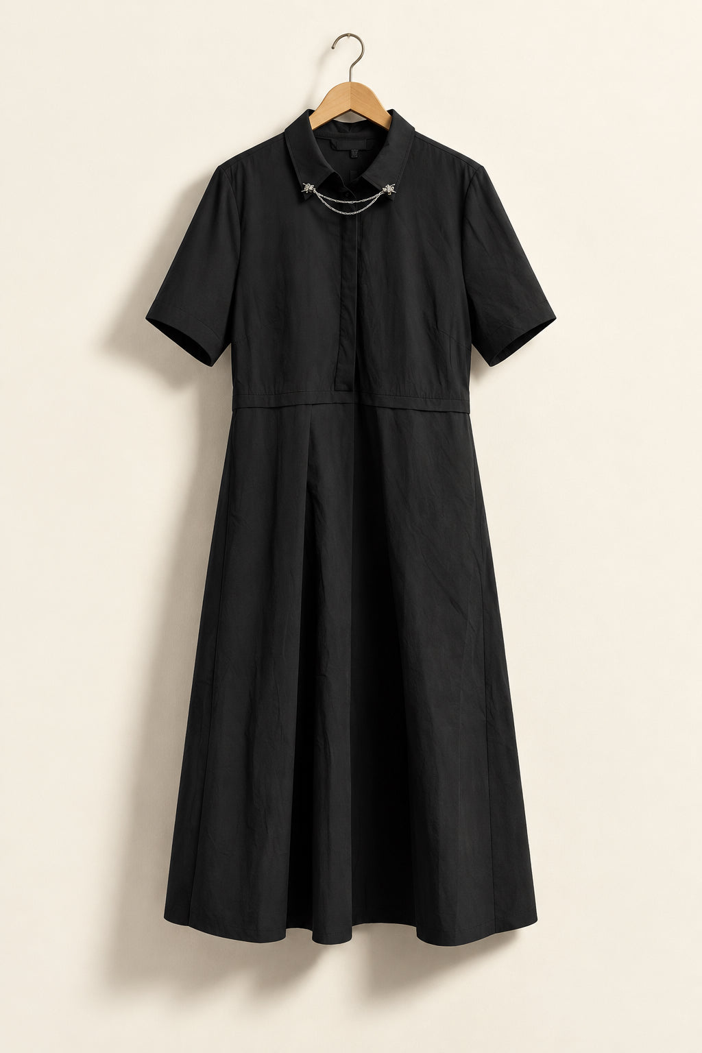 Disturbia Short Sleeve Shirt Dress Midi Wolf Head Collar Chain Black/Silver Ladies Size 16