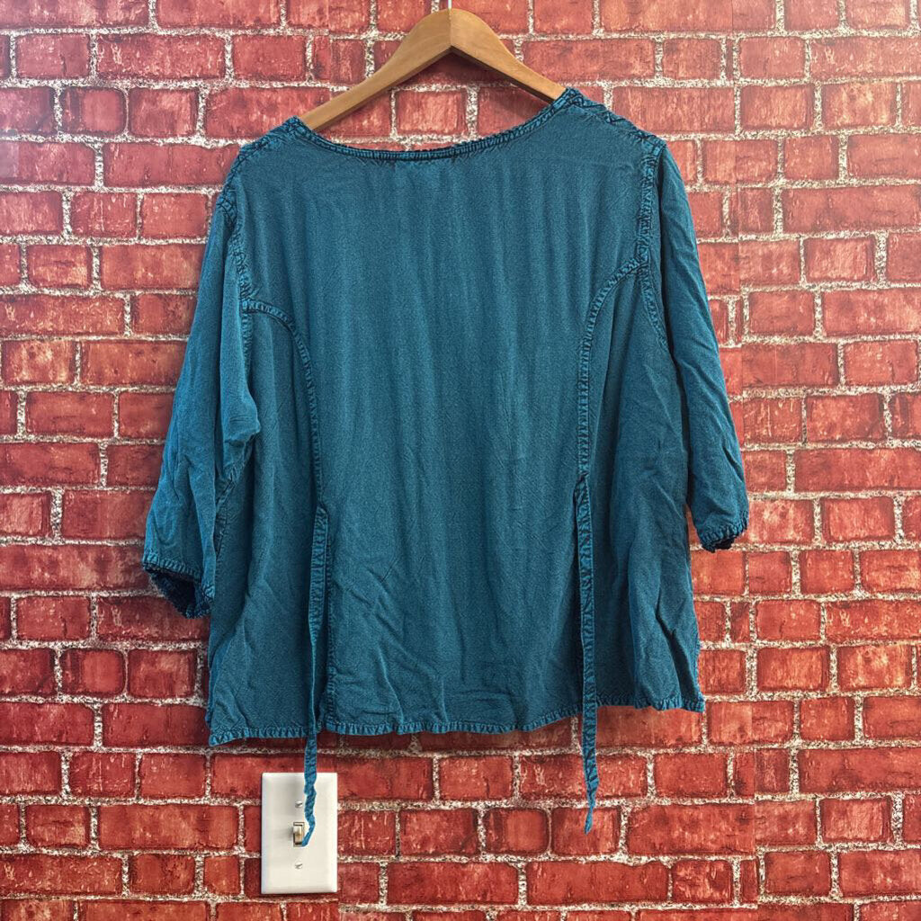 Channa Top Buttons Embroidered Teal Ladies Size Plus Size
