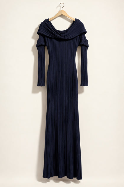 NWT NA-KD Maxi Dress Off the Shoulder Ribbed Navy Ladies Size L