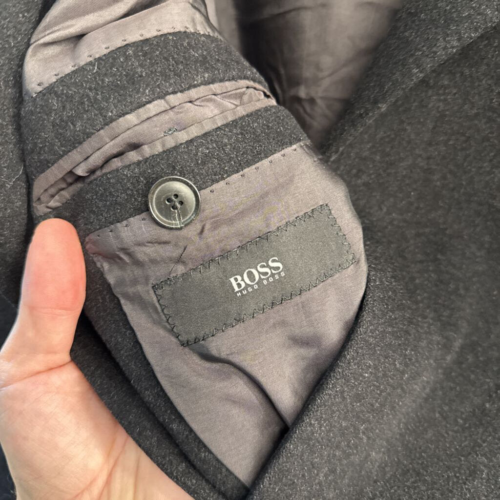 Hugo Boss Charcoal Black Topcoat Men's Men’s Size 44