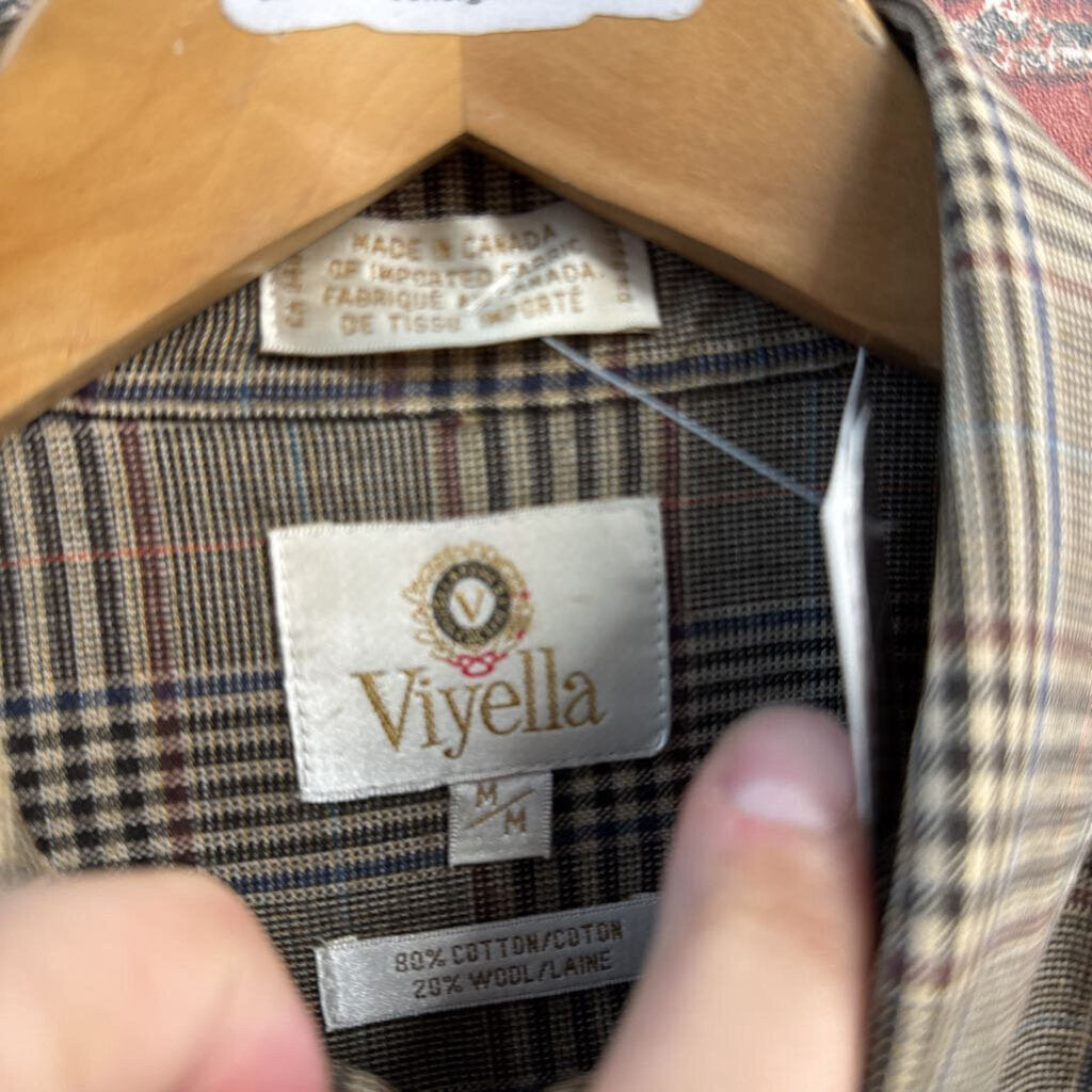 Viyella Brown Plaid Wool Blend Button Down Men’s Size M