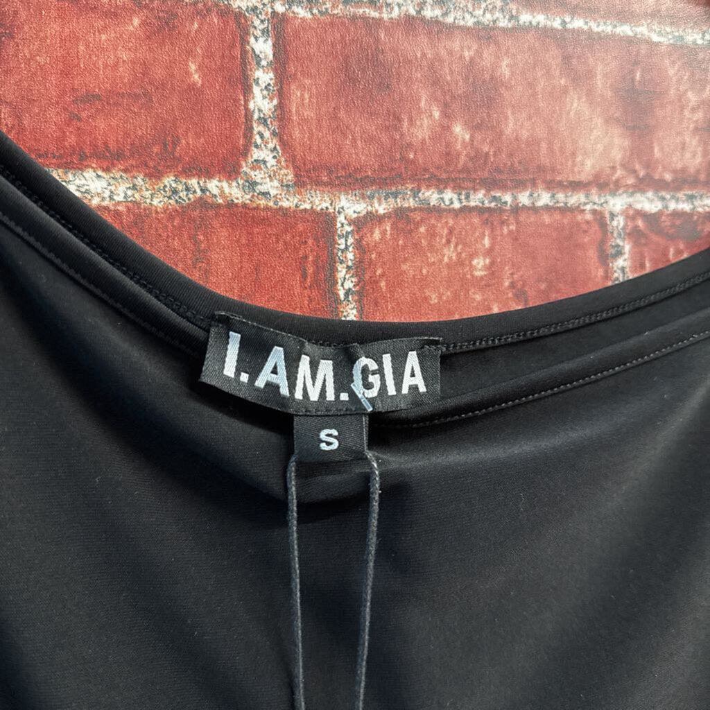 NWT I Am Gia Black Metal Buckle LS Top Ladies Size S