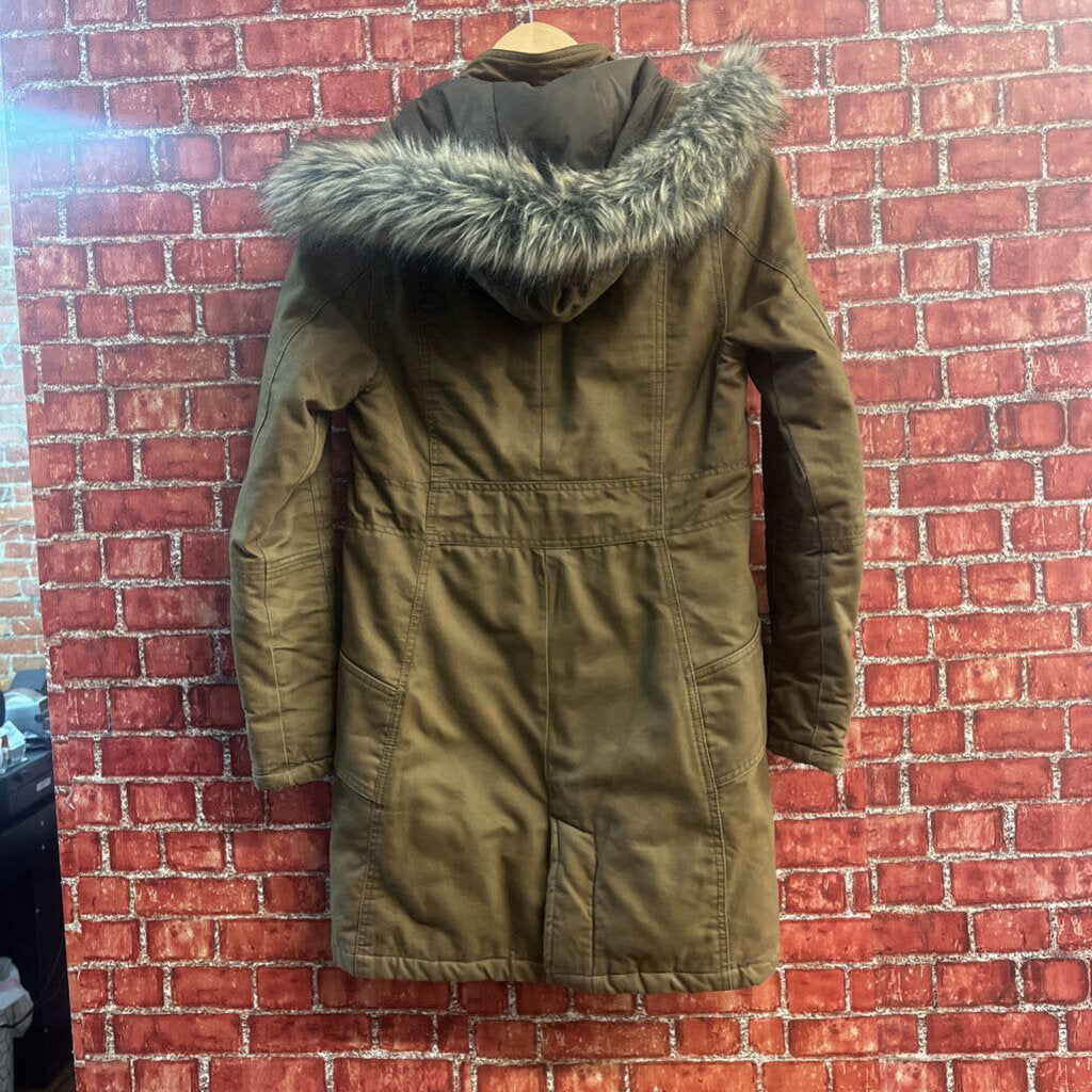 I. Spiewak & Sons Utility Jacket Faux-Fur Lined Hood Toggle Buttons Brown Ladies Size S
