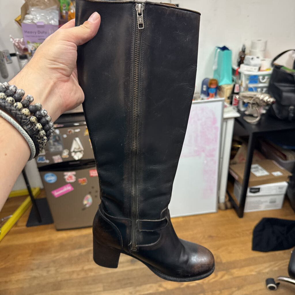 Frye Heeled Tall Boots 4 Buckles Brown Size 7L