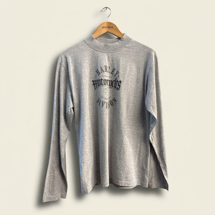 Vintage Harley Davidson Long Sleeve Mock-Neck Graphic Shirt Grey/Black Men’s Size L