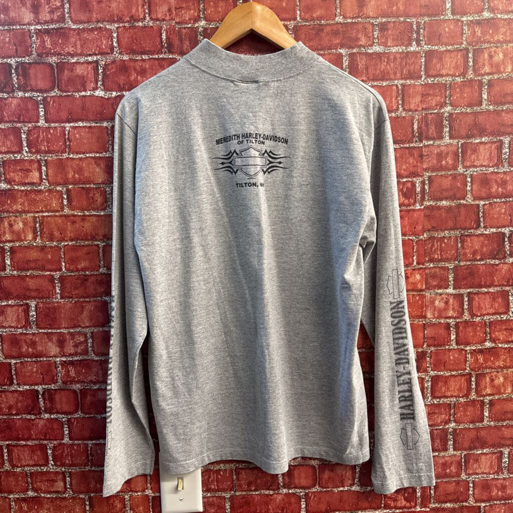 Vintage Harley Davidson Long Sleeve Mock-Neck Graphic Shirt Grey/Black Men’s Size L