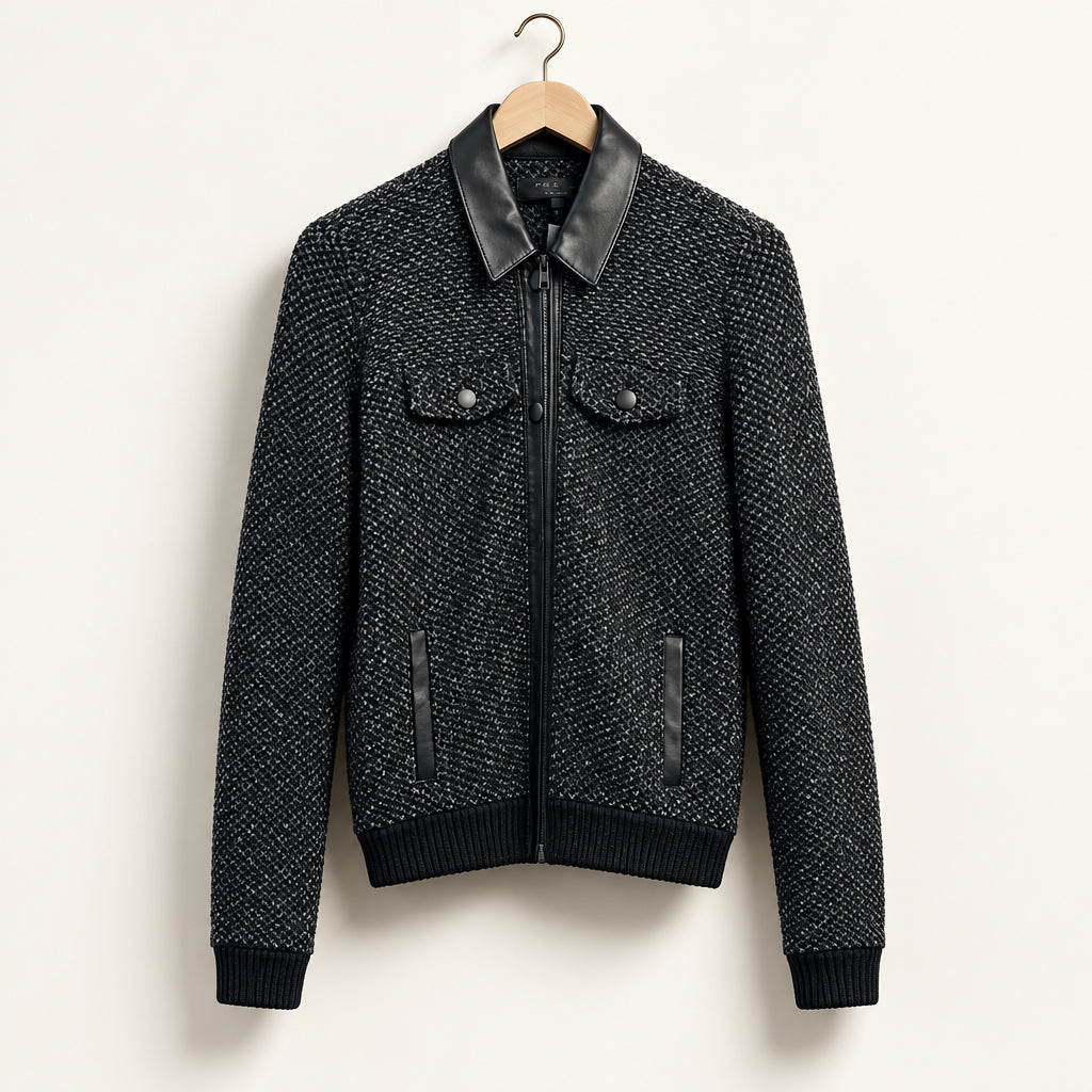 Rag & Bone Charcoal Knit & Leather Trim Button Up Ladies Size XS