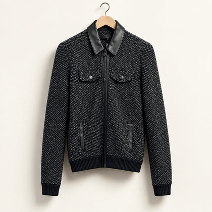 Rag & Bone Charcoal Knit & Leather Trim Button Up Ladies Size XS