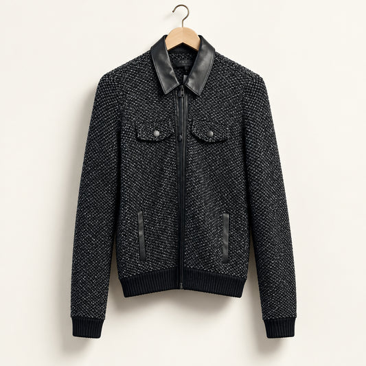 Rag & Bone Charcoal Knit & Leather Trim Button Up Ladies Size XS