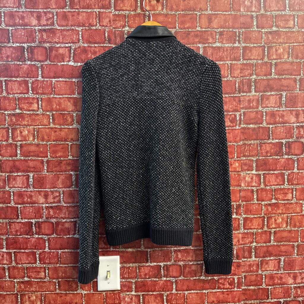 Rag & Bone Charcoal Knit & Leather Trim Button Up Ladies Size XS