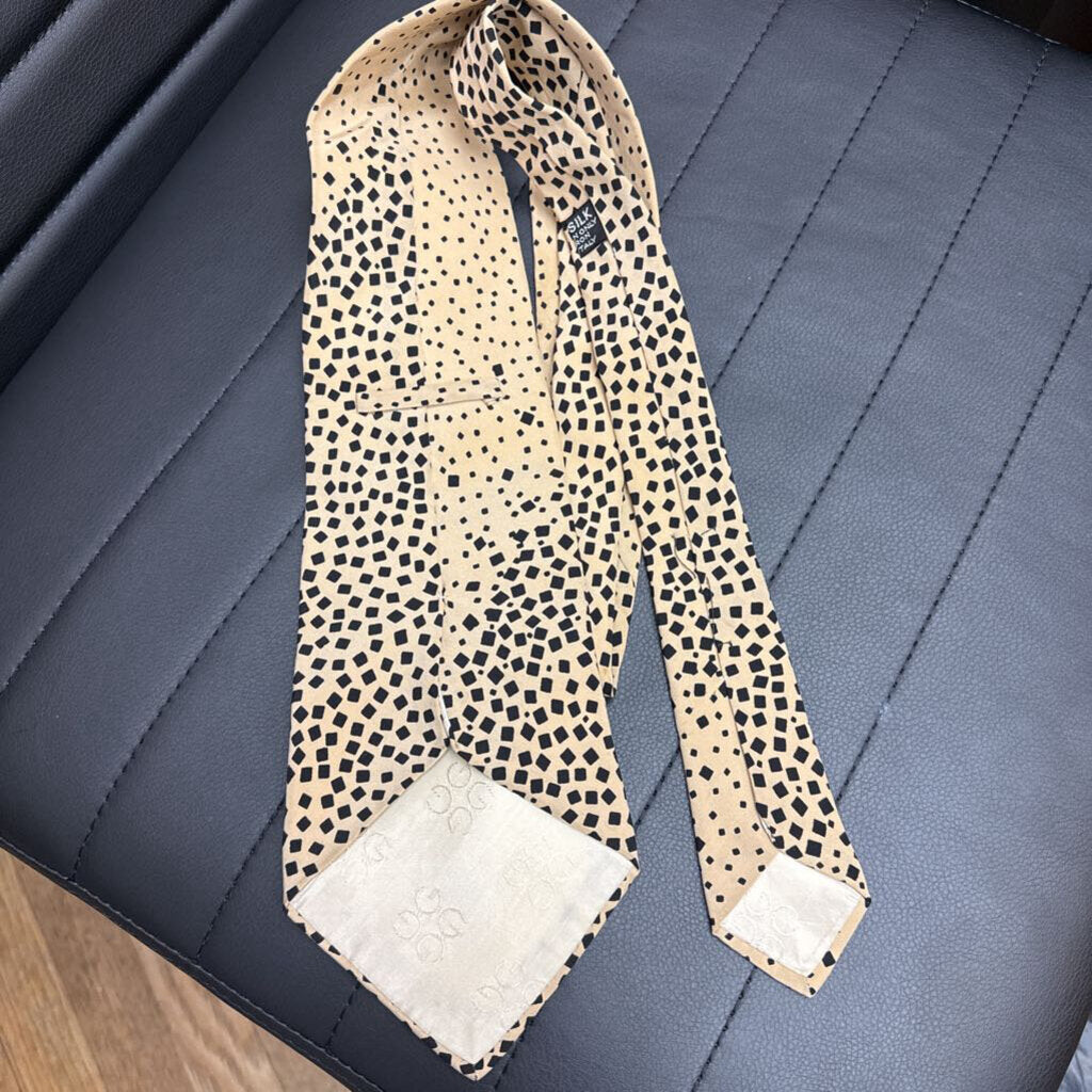 Vintage GG Logo Italian Silk Tie Beige Abstract