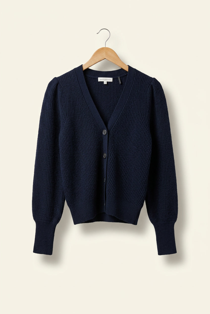 White+Warren Knit Cardigan Sweater Mother of Pearl Buttons Navy Ladies Size S