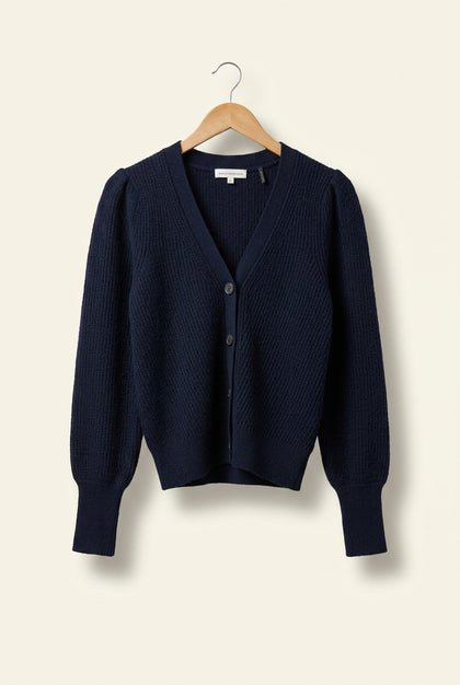 White+Warren Knit Cardigan Sweater Mother of Pearl Buttons Navy Ladies Size S