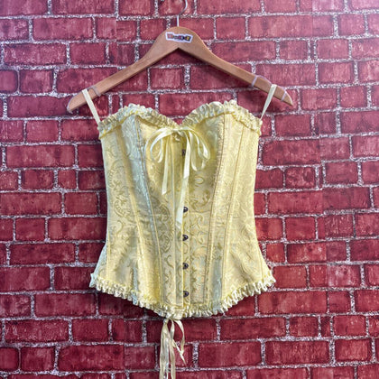 Vrapo Jacquard/Brocade Overbust Corset Top Pastel Yellow Ladies Size M