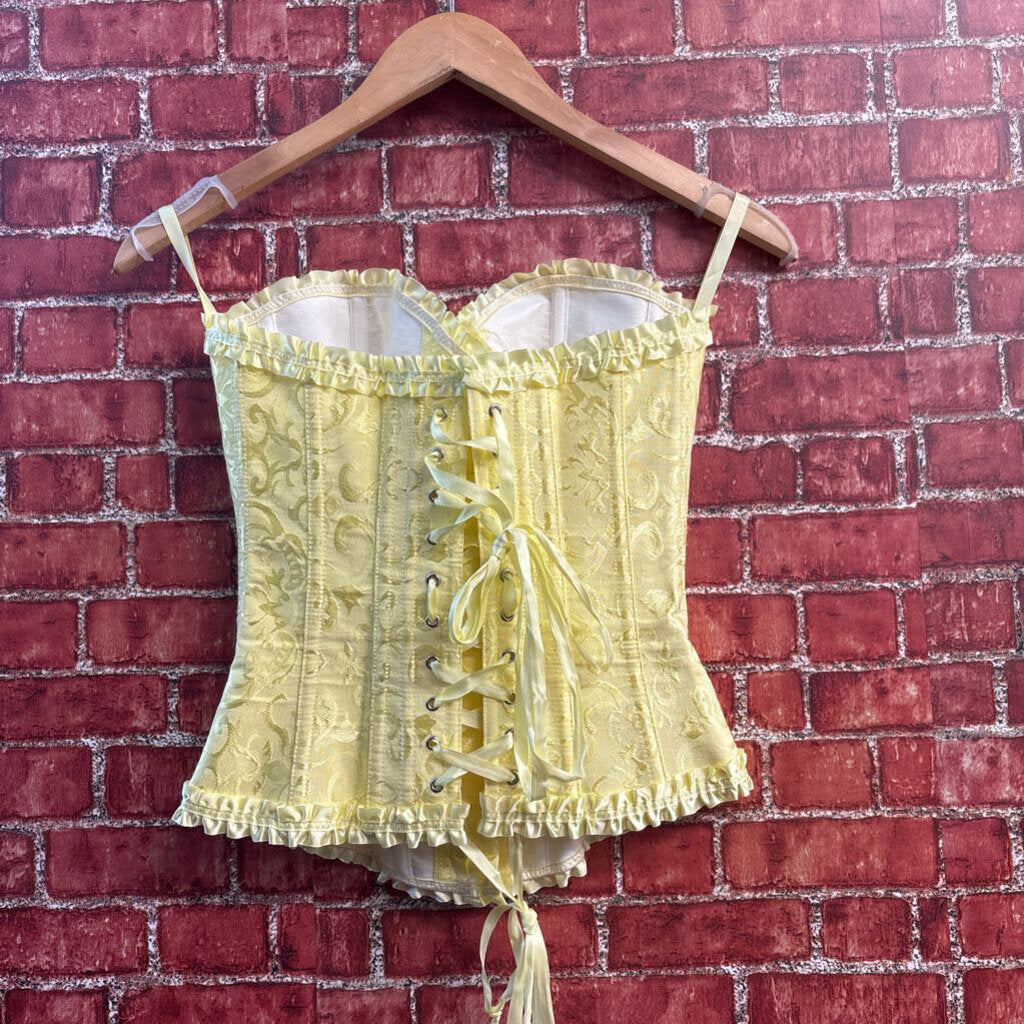 Vrapo Jacquard/Brocade Overbust Corset Top Pastel Yellow Ladies Size M