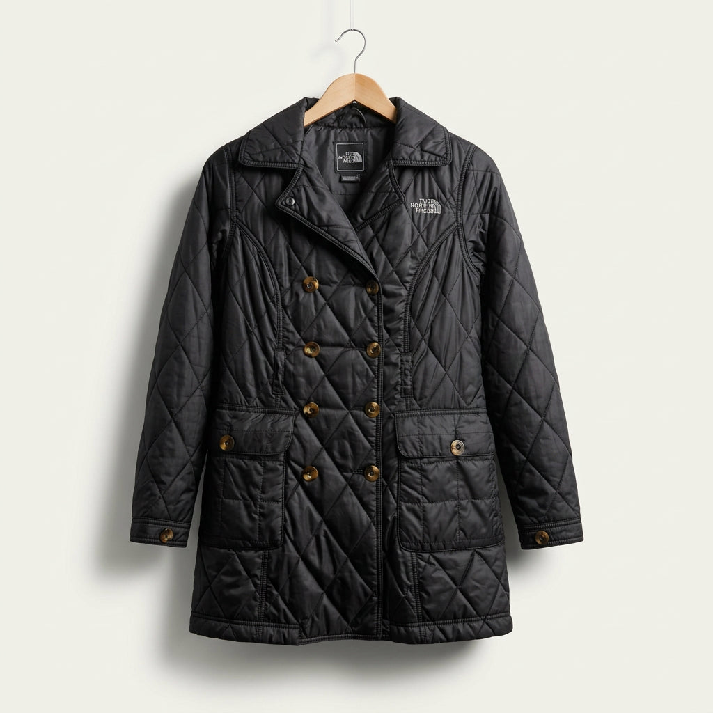North Face Quilted Double-Breasted Jacket Black Ladies Size XS