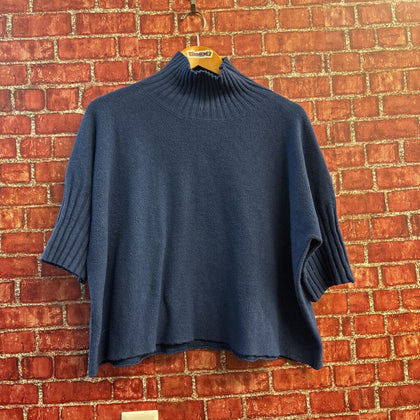 Cecile Wang Oversized Turtleneck Knit Sweater Blue Ladies Size 3XL