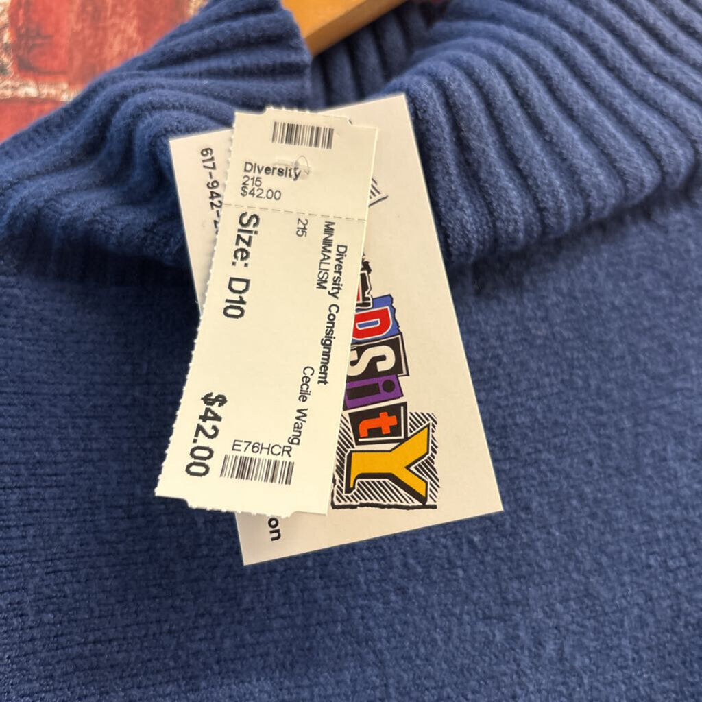 Cecile Wang Oversized Turtleneck Knit Sweater Blue Ladies Size 3XL