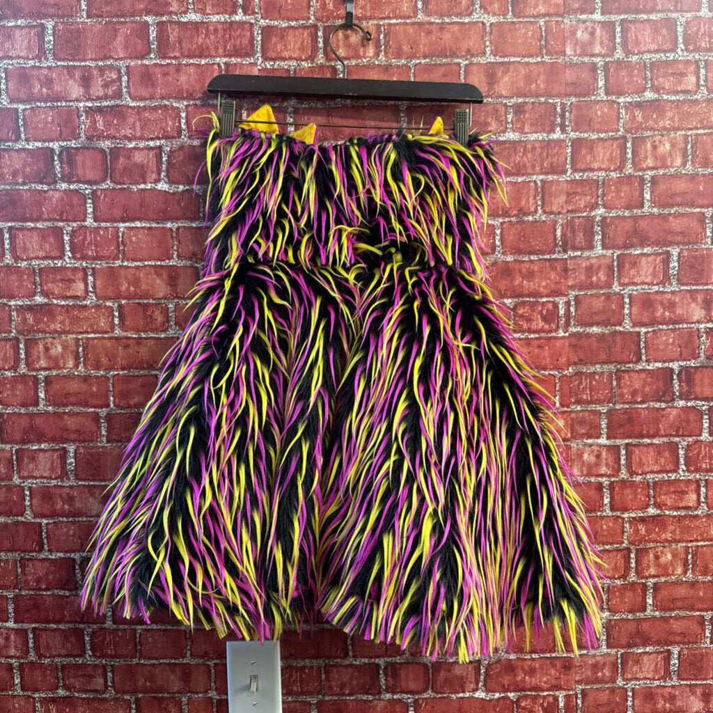 Devowevo Eyeball Faux Fur Mini Dress Costume Black/Pink/Yellow Ladies Size XS
