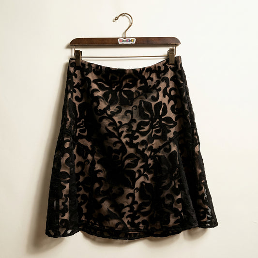 Ann Taylor Flocked Velvet Mesh A-Line Skirt Black/Beige Ladies Size 4