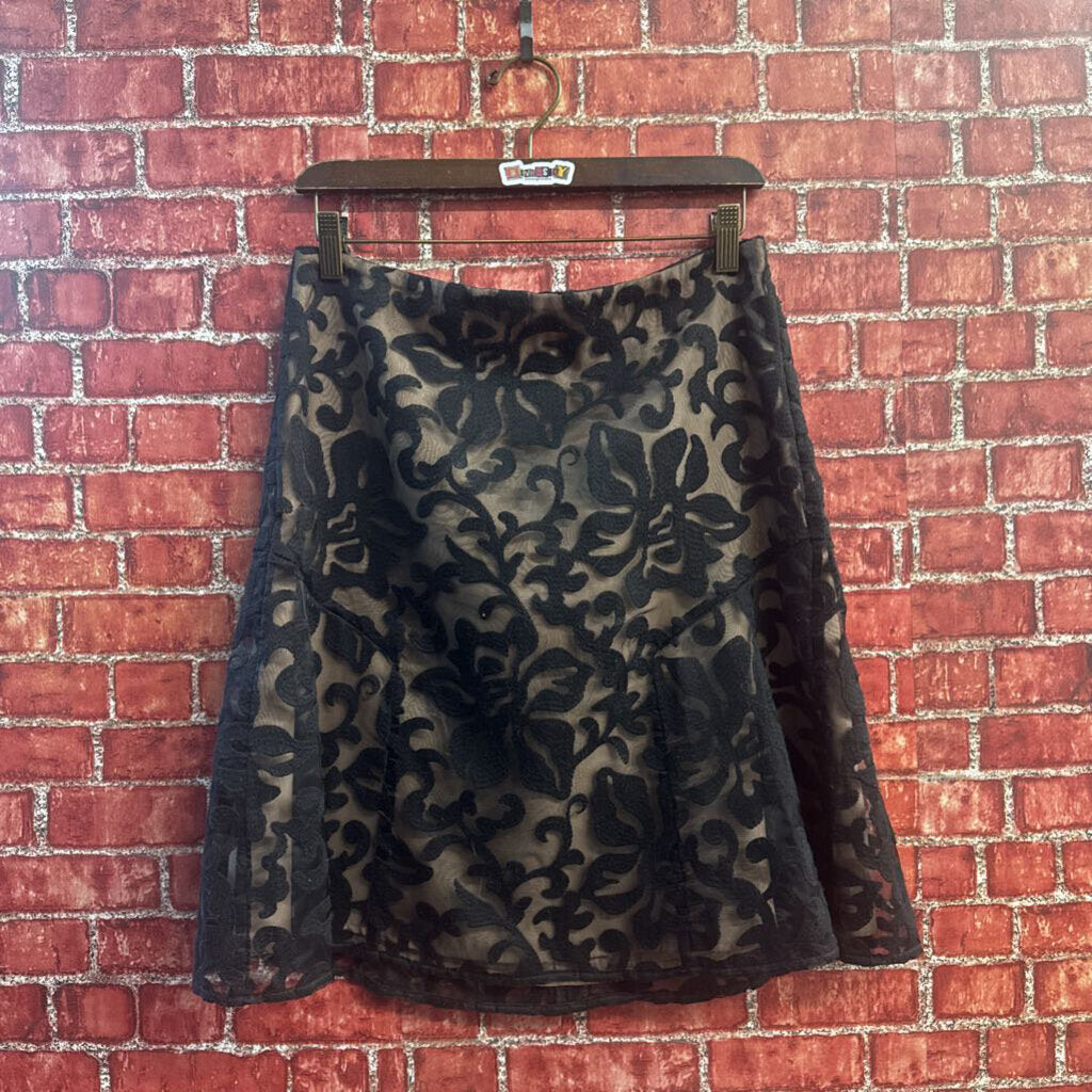 Ann Taylor Flocked Velvet Mesh A-Line Skirt Black/Beige Size 4