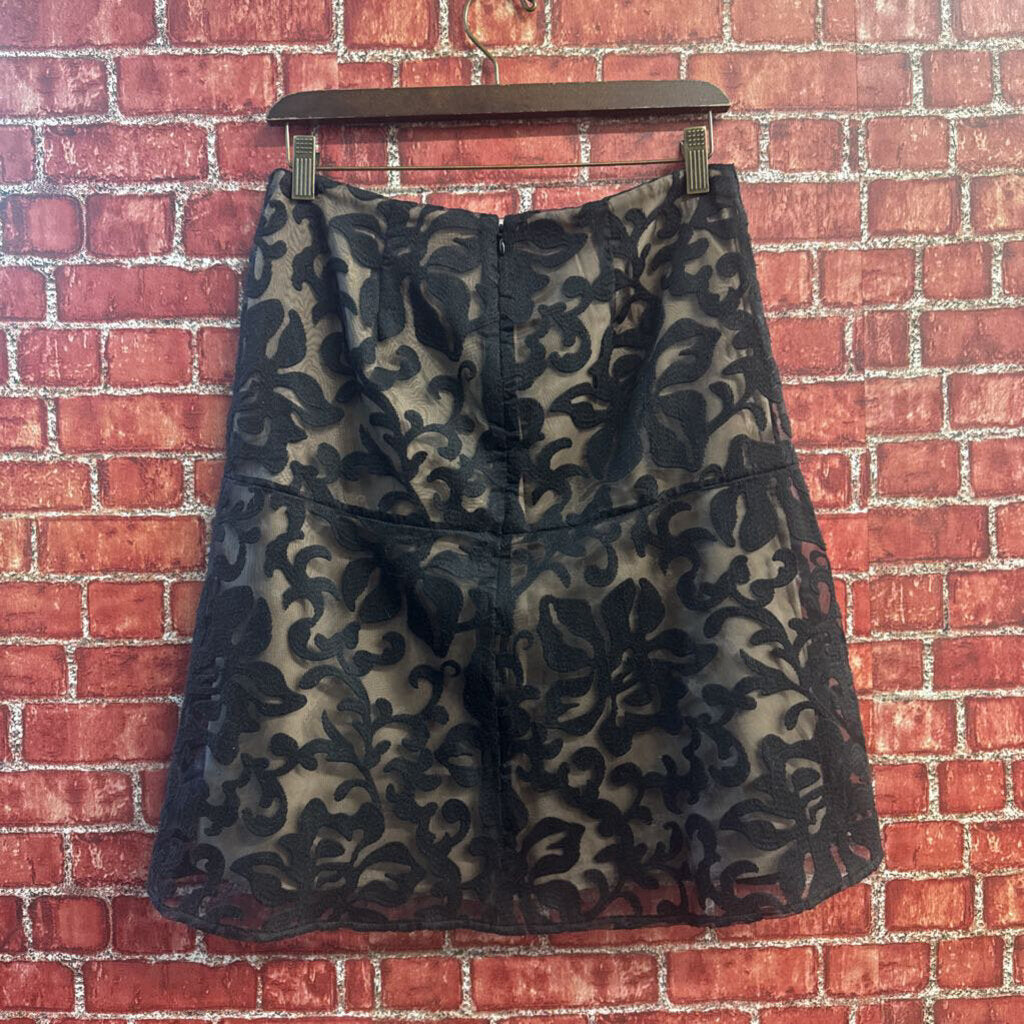 Ann Taylor Flocked Velvet Mesh A-Line Skirt Black/Beige Size 4