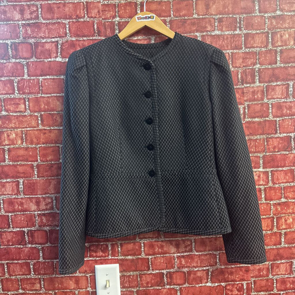 Armani Collezioni Single-Breasted Textured Blazer No Collar Black Size 6