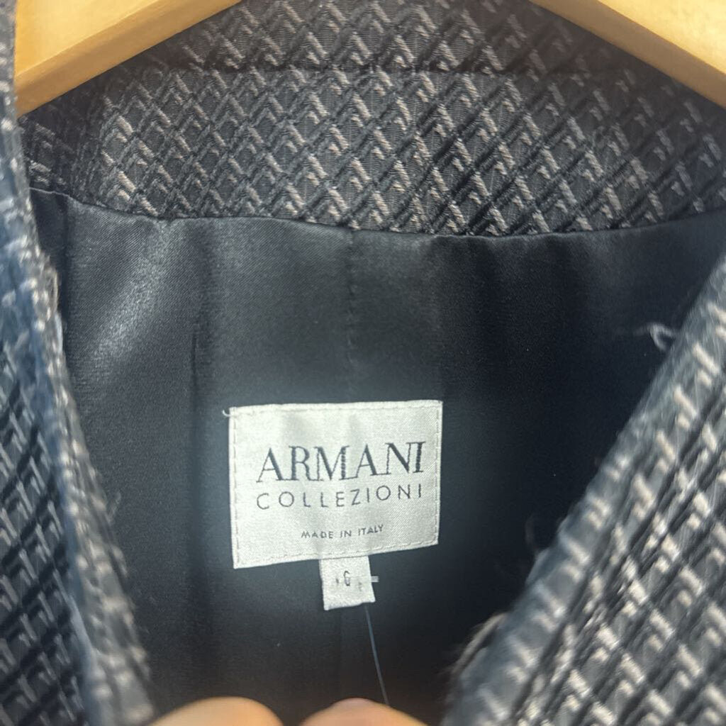 Armani Collezioni Single-Breasted Textured Blazer No Collar Black Size 6