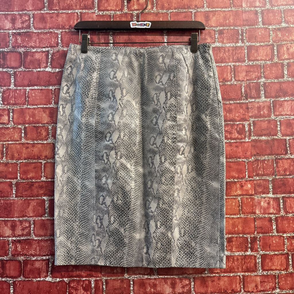Thalian Genuine Leather Snakeskin Print Skirt Grey/Black Ladies Size 6