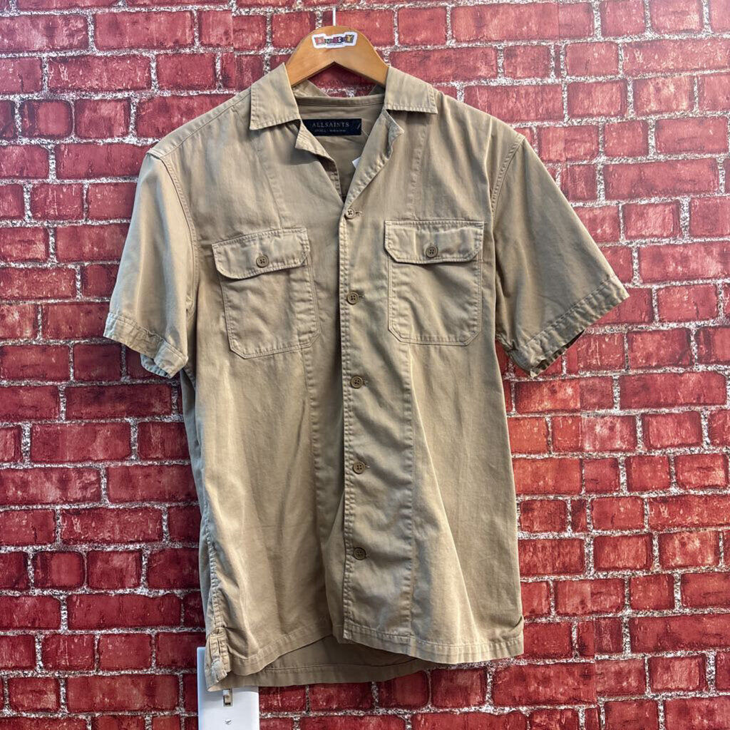 Allsaints Short-Sleeve Button Up Shirt Khaki Men’s Size S