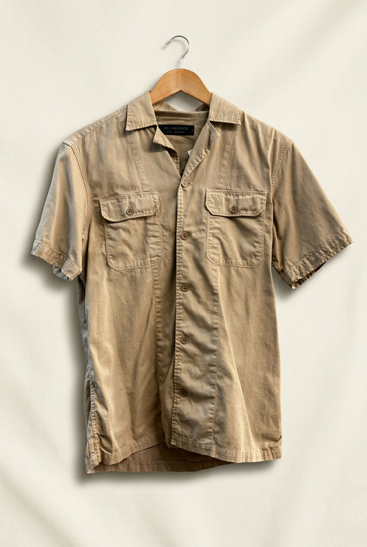 Allsaints Short-Sleeve Button Up Shirt Khaki Men’s Size S