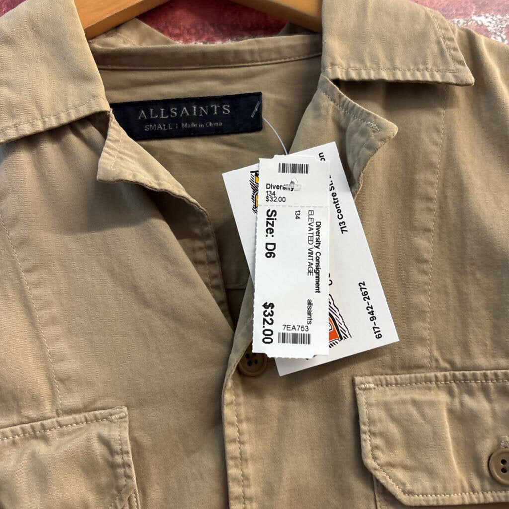 Allsaints Short-Sleeve Button Up Shirt Khaki Men’s Size S