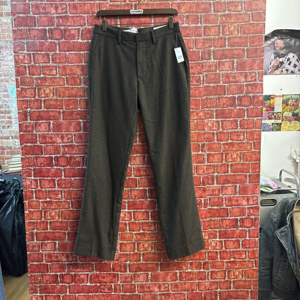 Gap Straight Fit Wool-Blend Trousers Green/Brown Size 29