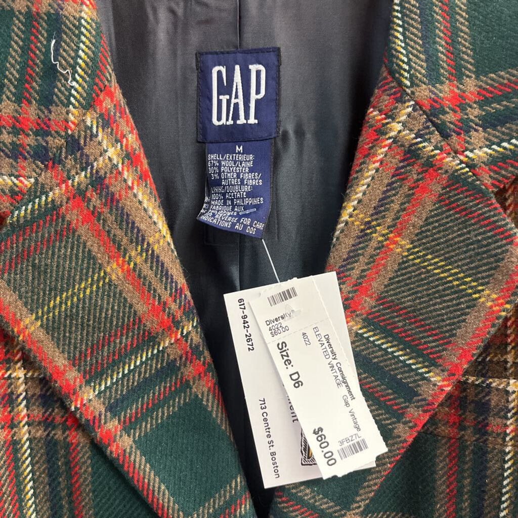 Vintage Gap Plaid Wool-Blend Blazer (AS IS) Green/Red/Brown/Multi Size M