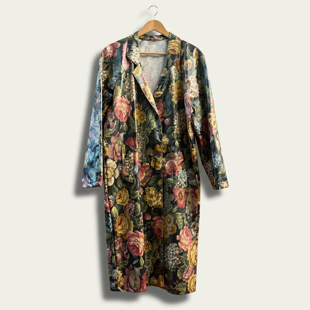 Vintage Nordic House Design Floral Long Jacket/Raincoat Green/Yellow/Pink/Multi Ladies Size XL